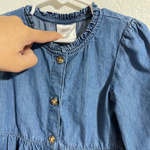 Okie Dokie Toddler Girl Jean Long Sleeve Button Down Dress - Picture 2 of 4
